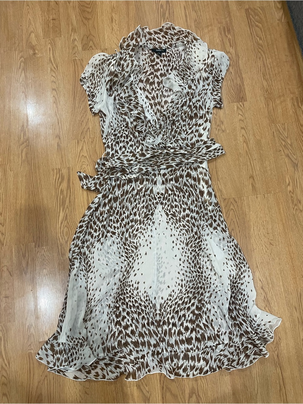MSK Brown and White Printed Midi Wrap Dress